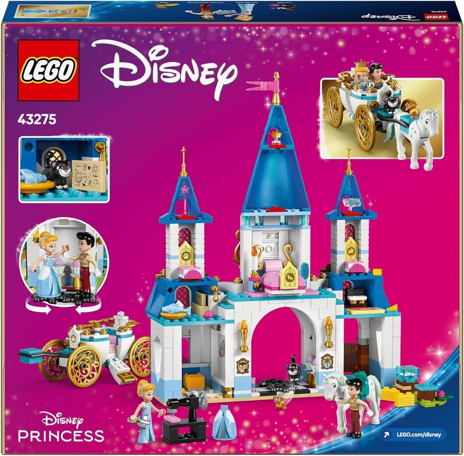 LEGO Ç€ Disney Princess Castle Askungen och hästvagn, set för flickor 6 år och uppåt, fantastisk leksak med prinsessan Askungen och Prince charmiga minidockor, presentidé för Disney-fans 43275 Byggset Beuche den LEGO-Store