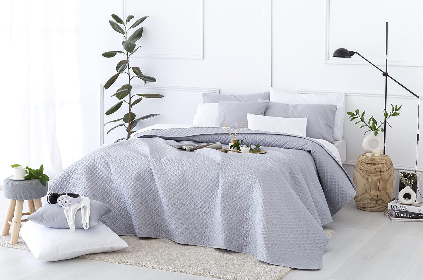 Todocama Fine Boutique överkast med pikémönster, för vår, sommar, höst och vinter, 100% supermjuk mikrofiber, multifunktionell filt, 140/150/160-250 X 260 cm, ljusgrå Sängar och filtar Beuche den Todocama-Store