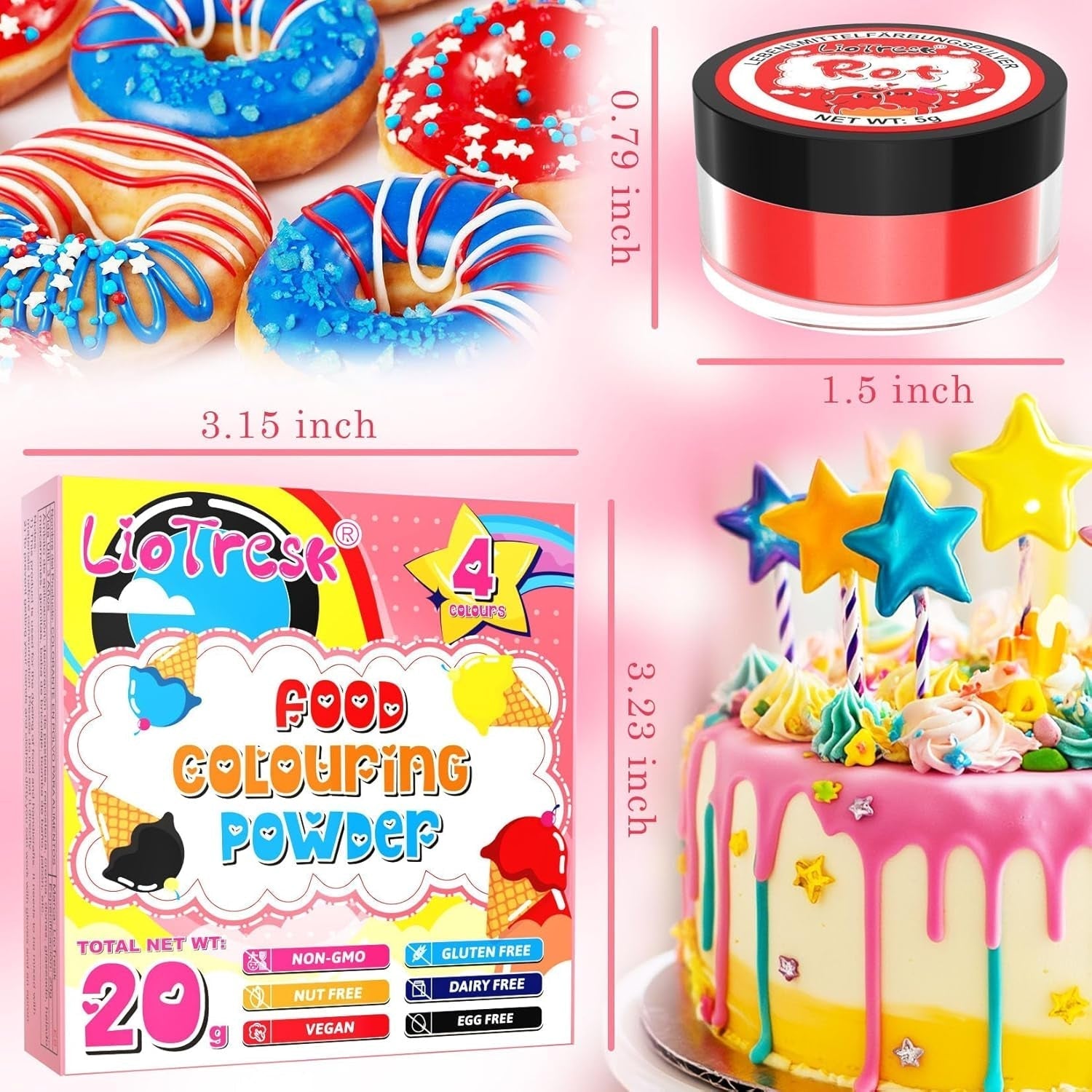 Powder Food Coloring Set - 4x5g koncentrerad matfärg för fondant, smörkräm, livlig matfärg för bakning, dekoration av tårt, färgning av påskägg, macarons, Alla helgedagar