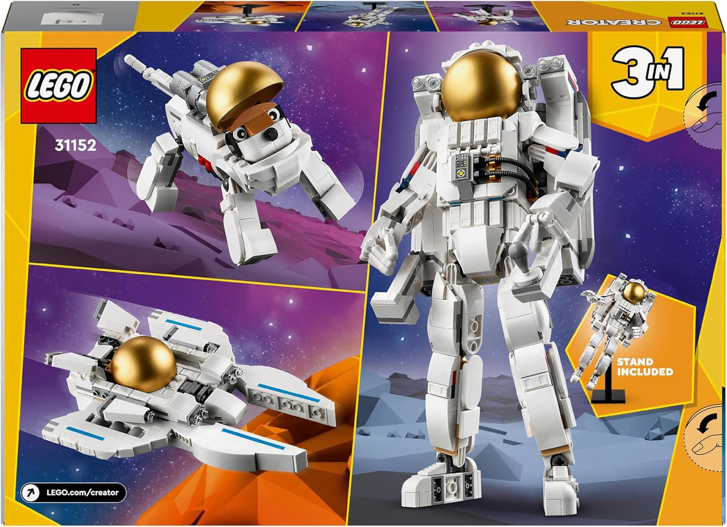 LEGO Creator 3In1 rymdastronautleksak, hund- och rymdskeppsmodellsats för barn, dagisdekorationer, kreativ present för pojkar och flickor 9 år gamla 31152 Byggset Besuche den LEGO-Store