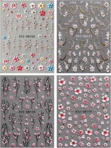 JMEOWIO 3D Nagelsticker Blume Nail Art Sticker Selbstklebend Nagelaufkleber 5D Stereoskopisk Frühling Sommer Floral Dekoration Nageldesign Zubehör 4 Blatt