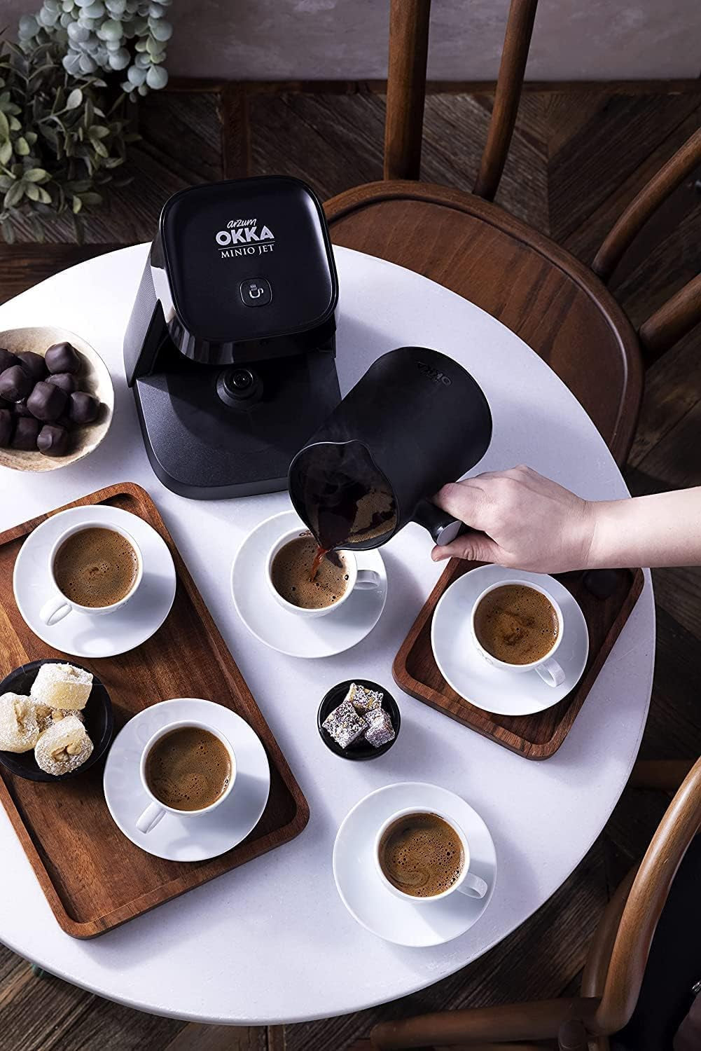 Turkisk kaffebryggare Arzum Okka MINIO JET, 400 W, kapacitet 5 koppar, översvämningsskydd, akustiskt varningssystem, turkisk kaffebryggare, krom