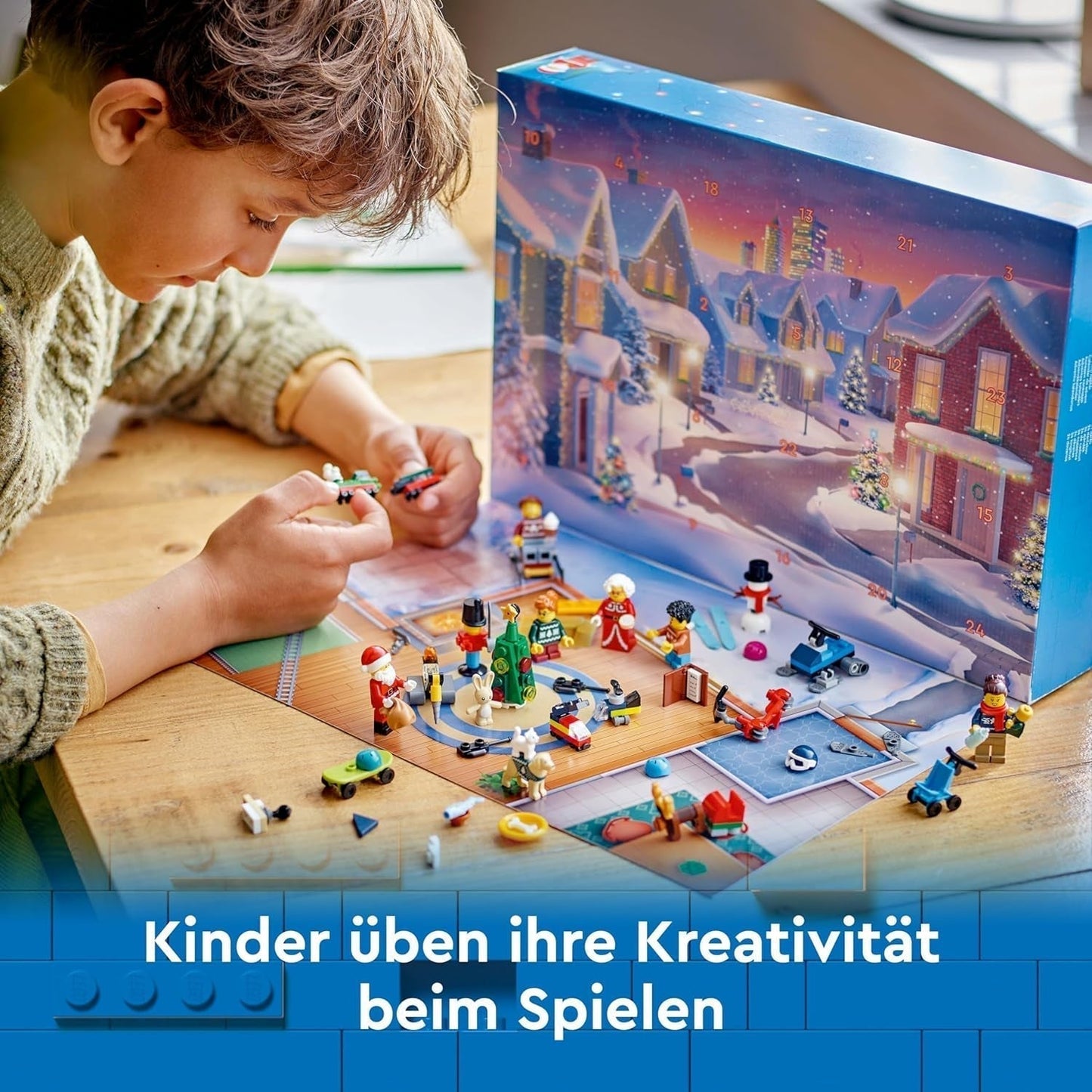LEGO City adventskalender 2024, adventspresent för barn från 5 år, 24 överraskningar, minifigurer i juloveraller, jultomten och frun jultomten, julklapp 60436 Byggset Besuche den LEGO-Store