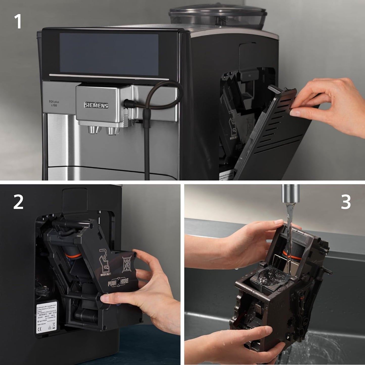 Automatisk espressomaskin Siemens EQ.6 plus s700 TE657503DE, för många kaffespecialiteter, mjölkskummare, keramisk kvarn, dubbel kaffefunktion, anti-kalk, automatisk ångrengöring, 1500 W, rostfritt stål