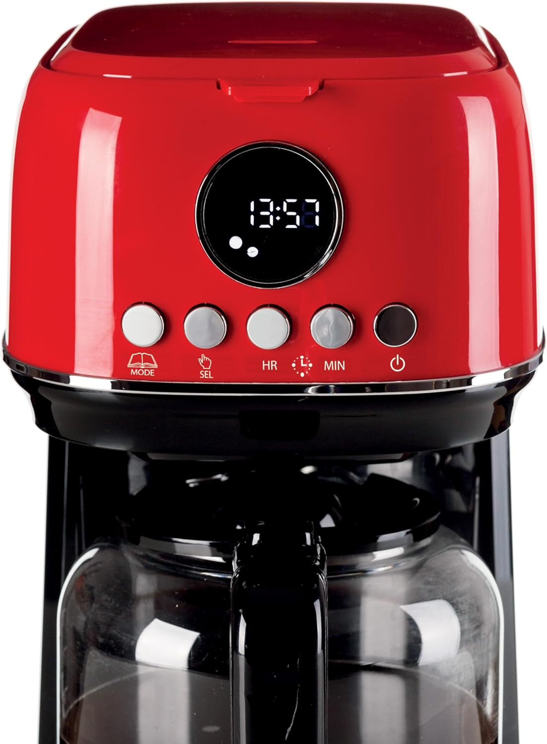 Ariete Moderna 1396 Filter Espressomaskin för att göra amerikanskt kaffe Upp till 15 koppar Glaskaraff Värmeplatta LCD-skärm Avtagbara och tvättbara filter Vita