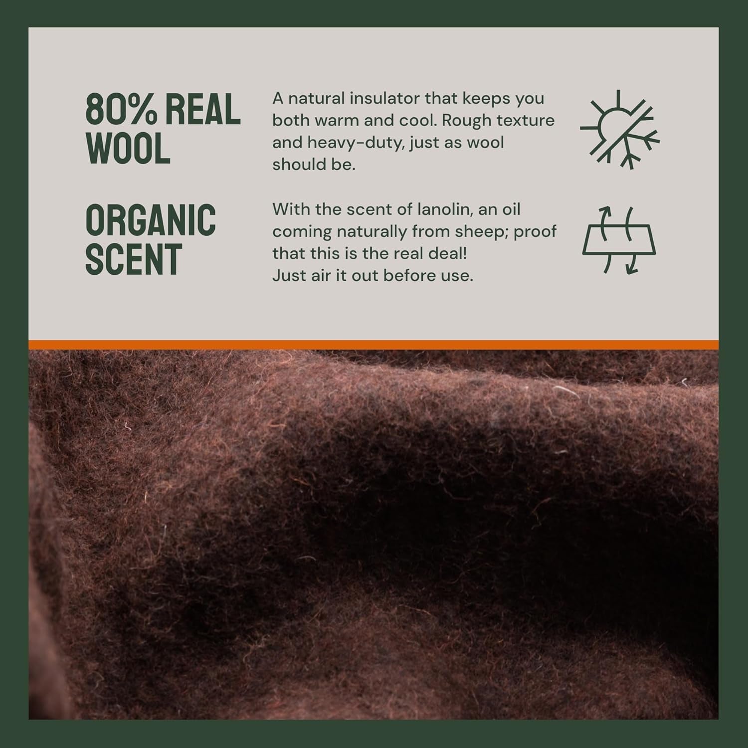 Woolly Mammoth Woolen Co. campingfilt, extra stor, merinoull, Den perfekta utomhusutrustningen för bushcraft, camping, vandring, vandring, överlevnads- eller stugfilt. Brun, 168 X 228 Sängar och filtar Woolly Mammoth Woolen Company