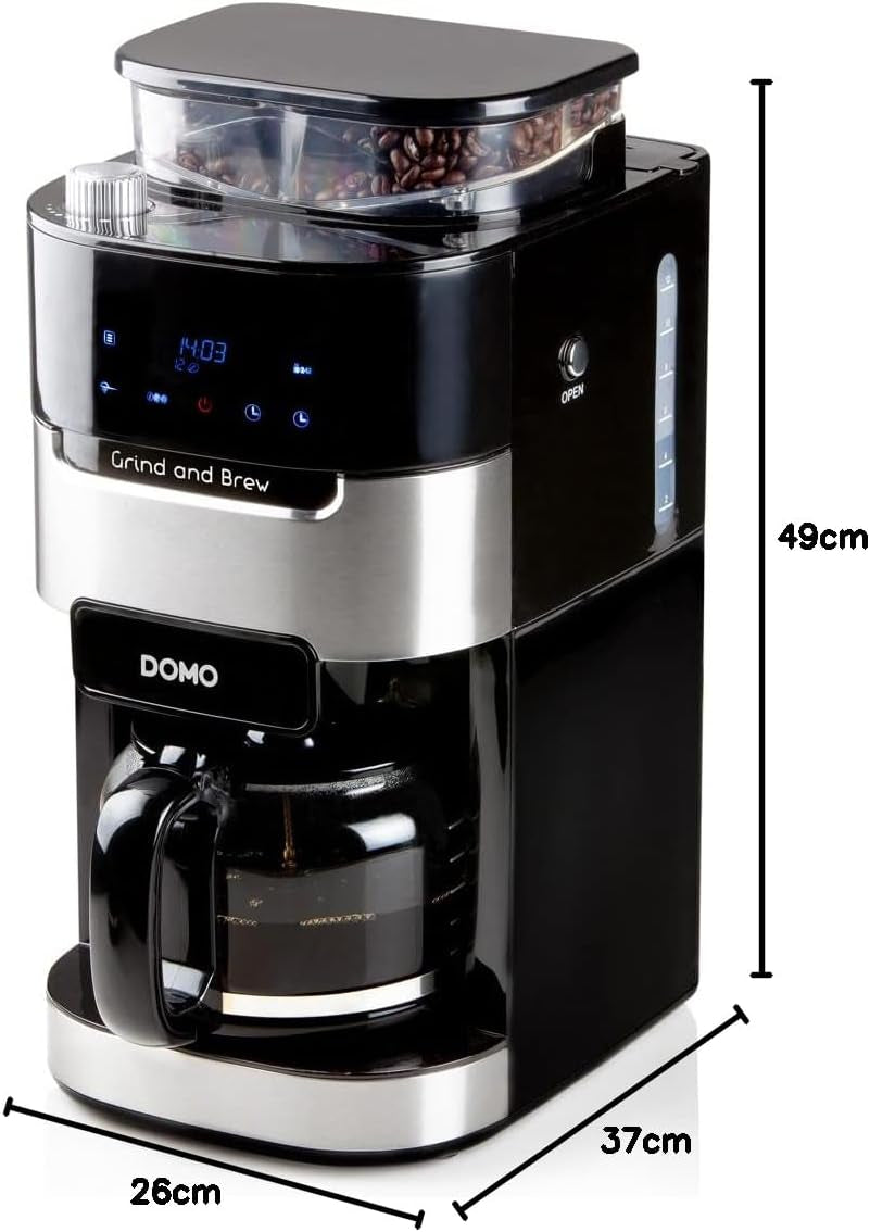 DOMO DO721K "Grind and Brew" espressomaskin - Bean-to-Cup-funktion - LCD-display - För malet kaffe eller hela bönor - 1,5 L