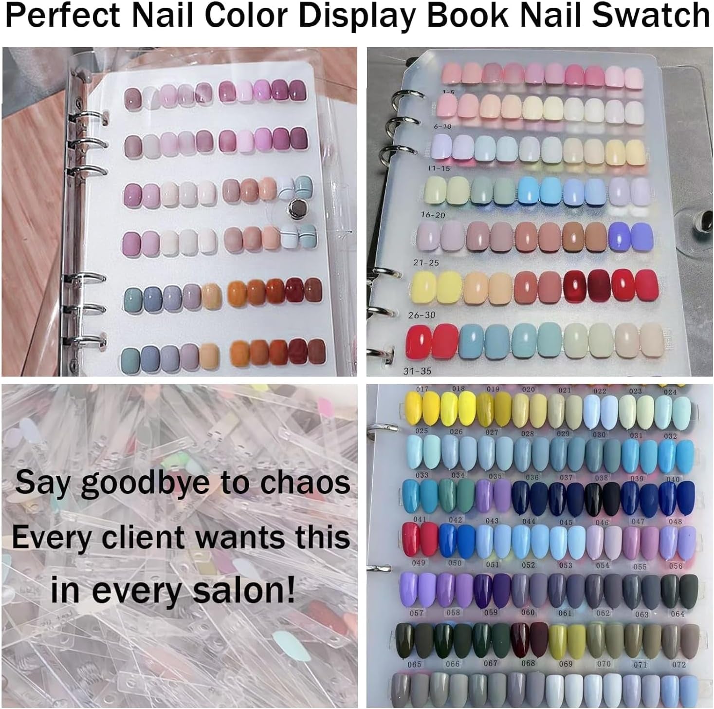 A5 Nail Organizer Set med klammerförslutning och avtagbara ark - Robust genomskinlig låda + 6 självhäftande kuddar och löstagbar konstgjord/häftande nagelförvaringsbok - Idealisk för förvaring, presentation
