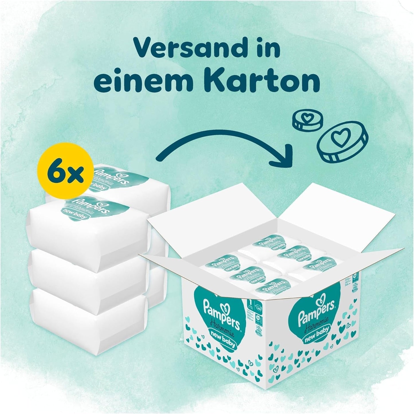 Pampers Harmony blöjor storlek 1, 180 blöjor, 2kg-5kg, skonsamt hudskydd med 100% Pampers skydd