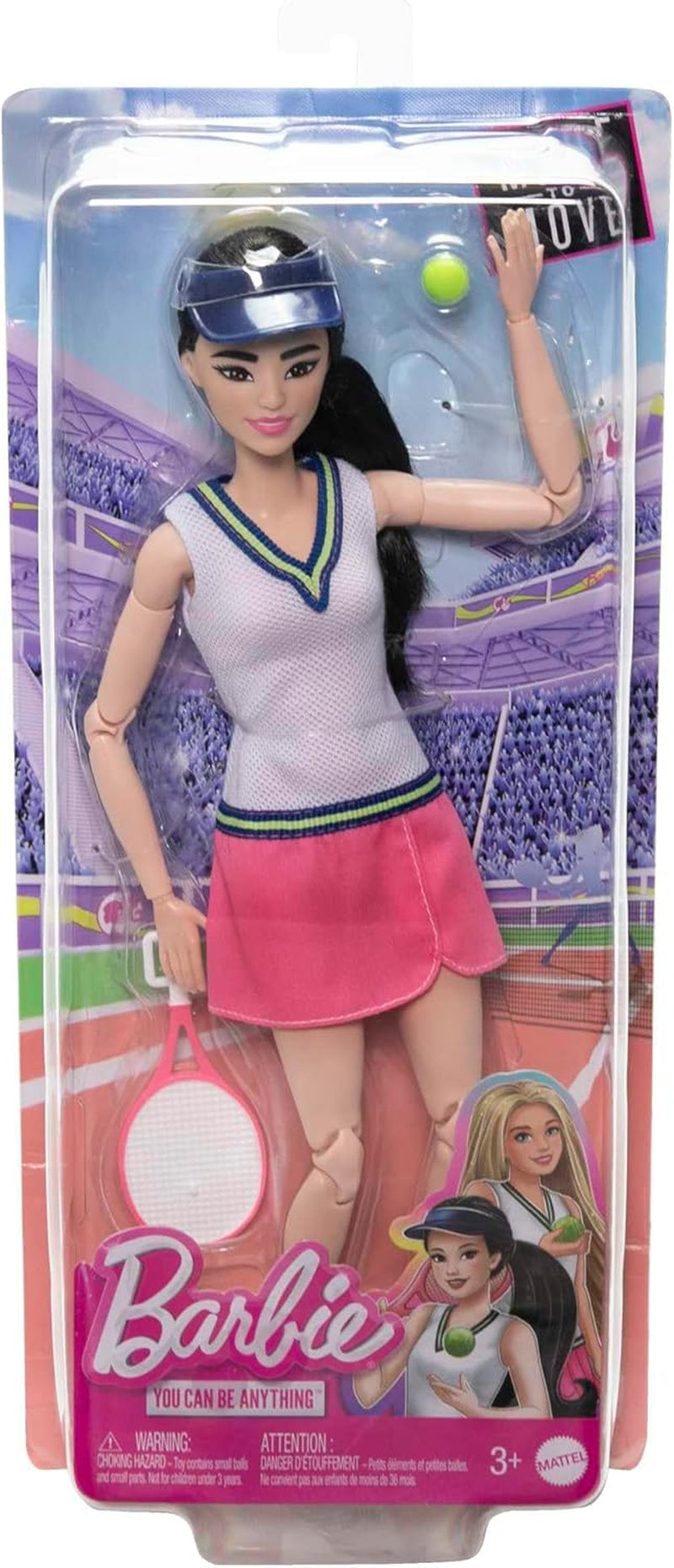 Barbie Made to Move - Tennisspelare med racket och boll - Docka med 22 leder för realistisk lektid för tennisfans och barn från 3 år och uppåt, HKT73 Naty Shop Dolls