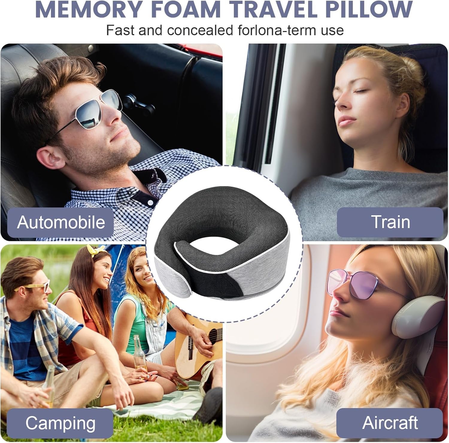 Nackkudde Memory Foam Resekudde Ergonomisk design Memory Foam Nackkudde med ögonmask 2 öronproppar och förvaringsväska Perfekt för att sova på vägen när du reser Naty Shop Cervikala ortopediska kuddar