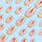 24st Kort tryck på naglar Guldglitter Fake Nails Lime On Red Swirl Adhesive Nails Set Akrylnaglar Dam Accessoarer
