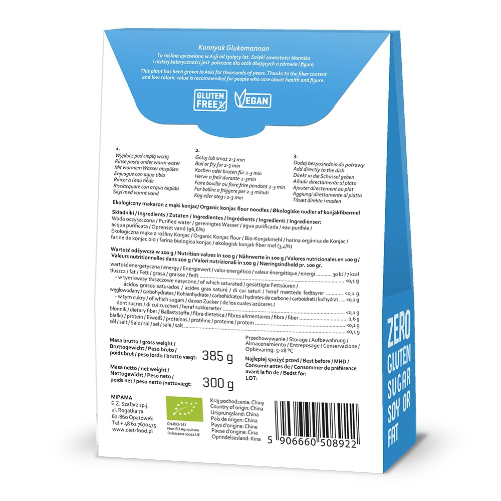 DIET-MAT ​​Ekologisk Shirataki Konjac Instant Rice, Lågkolhydrat, Lågkalori, Vegan, Fettfri, Sojafri, Glutenfri, Ketovänlig, Bantning, 300 gram