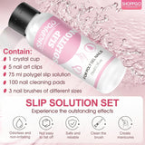 Polygel Straightening Solution, Polygel Slip Solution Nail Kit, Straightening Solution 75 ml, Innehåller 5 Nagelspetsklämmor, 3 Nagelborstar, 1 Crystal Cup, 100 rengöringsark