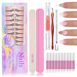 150 st Gradient False Nails Kit - 5 färger Ombre Design Självhäftande konstgjorda naglar - Heltäckande för kvinnor och tjejer - Glansiga lösnaglar för gör-det-själv-manikyr (fyrkantig)