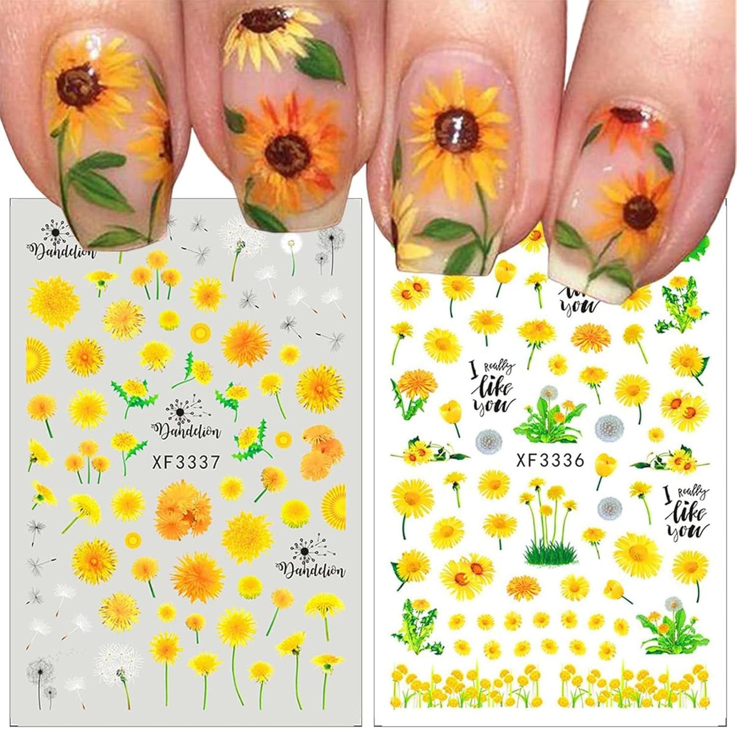 12 ark 3D-effekt Nagelklistermärke UV-härdande Långvarig Blomma Nagelklistermärken Gul Vit Daisy Nail Art Stickers