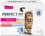Perfect Fit Vuxen 1+ våtfoderval med lax, djuphavsfisk, nötkött och kyckling, 48 påsar, 12x85g (paket med 4) - Premium våtfoder för vuxna katter från 1 års ålder