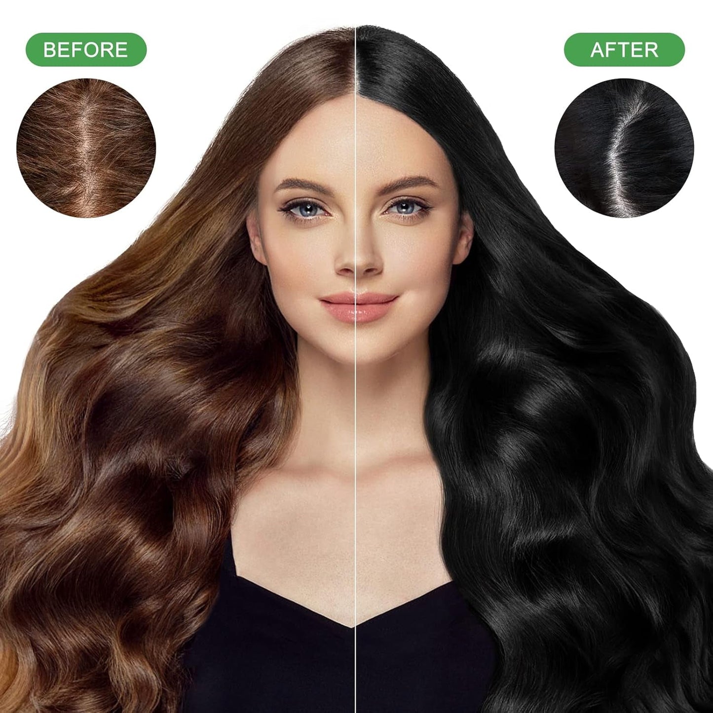 Instant Black Hair Shampoo, Natural Hair Dye Shampoo, 100 % Grey Cover - Enkelt och snabbt, Semi Permanent Color for Black Hair, Hårfärgning Shampoo för män och kvinnor Hårfärg Naty Shop