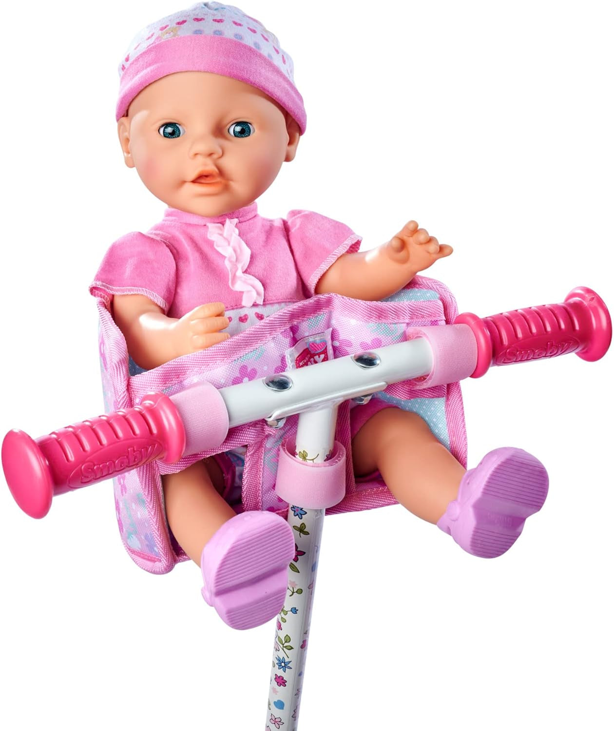 Simba 105560018 - Nyfödd cykelsits med bälte, docktillbehör, tygsits, säkerhetsbälte, kardborrstyre, för 30-43 cm dockor, 3+