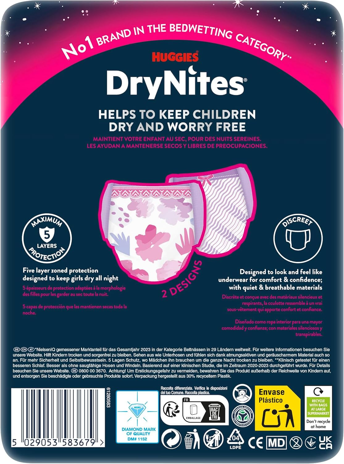 Huggies DryNites nattblöjor för sängvätning för flickor 13-17 år (48-60 kg) 27 Count (3x9) månadspaket trosblöjor