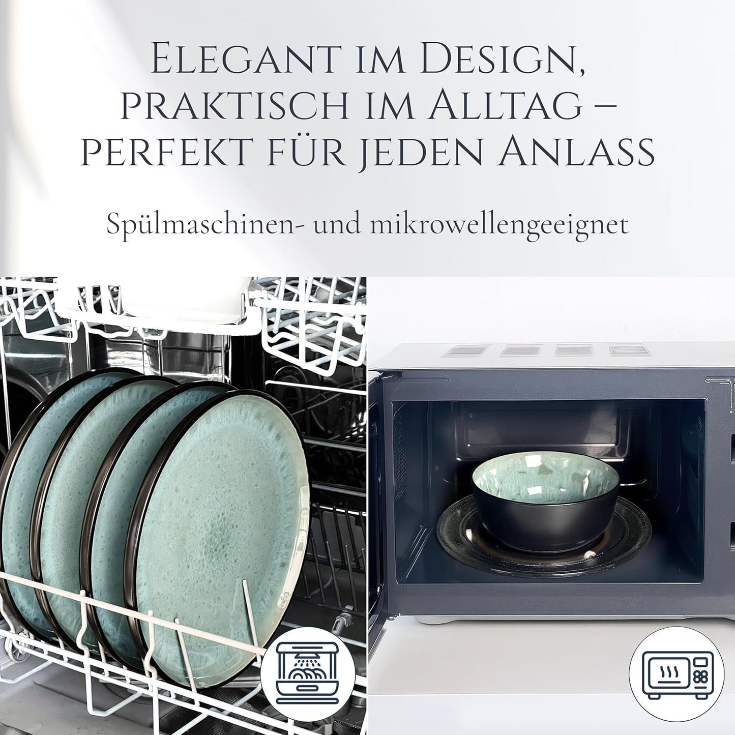 24-delat keramiskt matservis i stengods för 6, Ibiza-design, TESTVINNARE. Ett underbart medelhavsservis med skålar och tallrikar. Pure Living servisset, salviagrön.