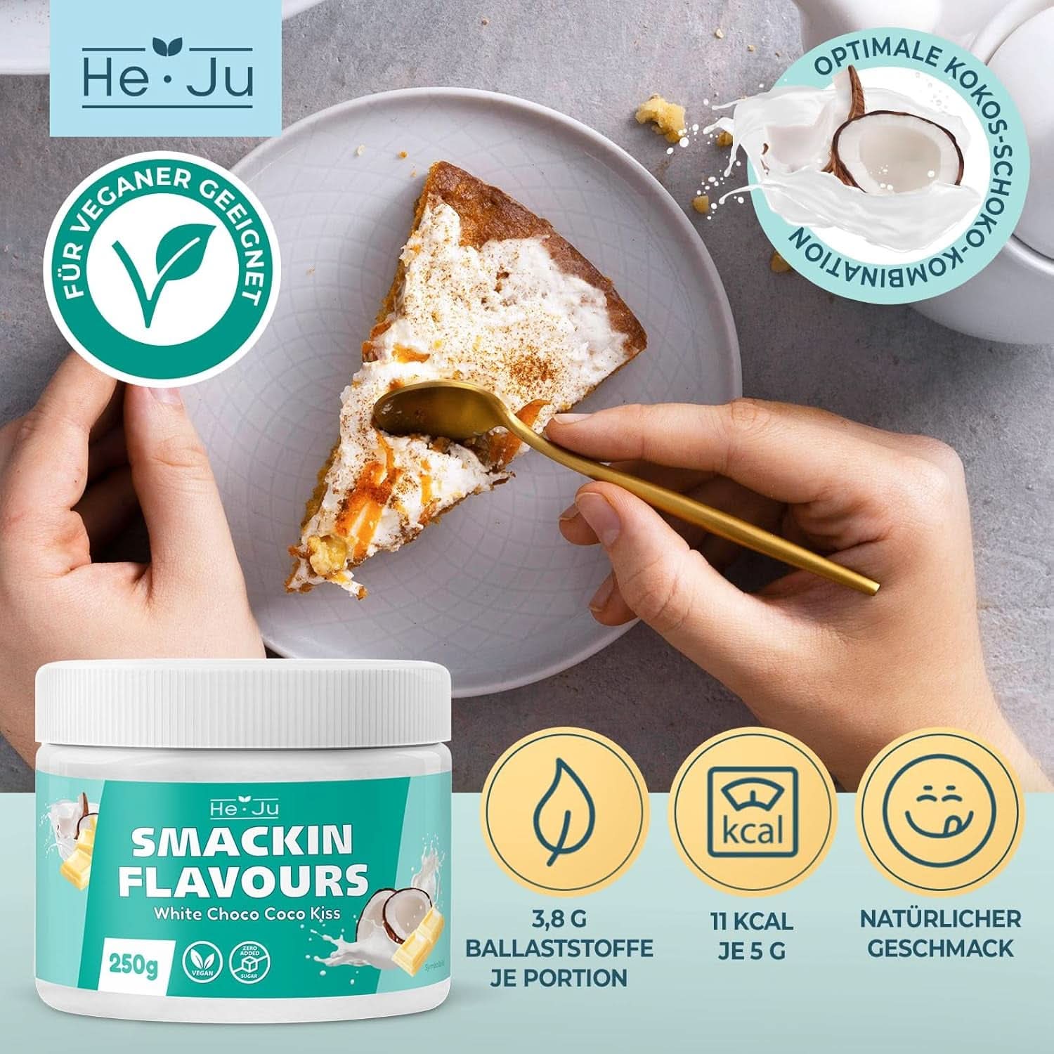 He-Ju, Pulver med vit choklad och kokossmak, 250 gram Aromas Naty Shop