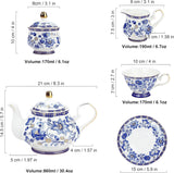 Fanquare Blue Flower Porslin teservis med metallställ Vintage porslin kaffekopp och fat Engelsk kaffeservis för vuxna