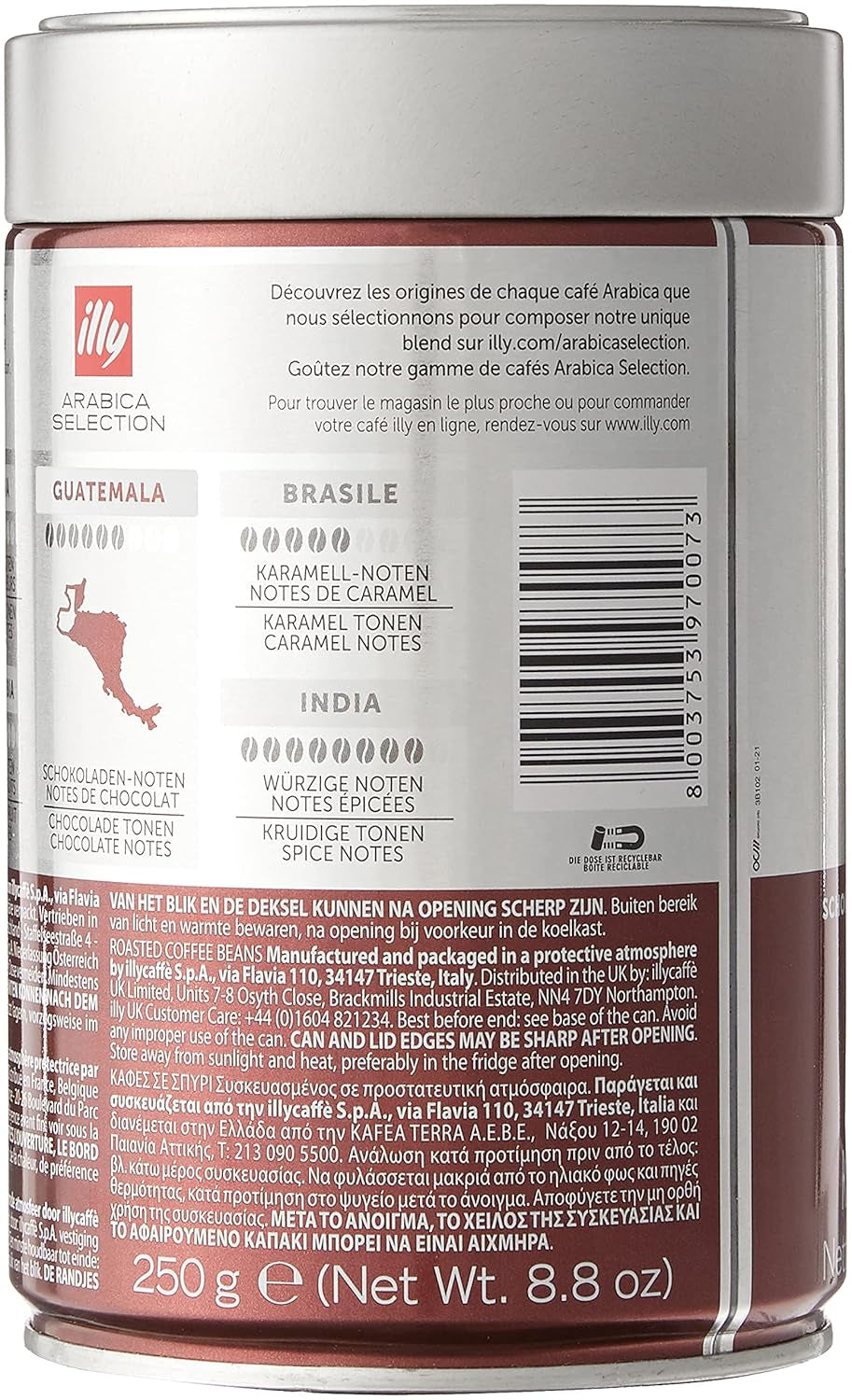 illy kaffebönor, urval av Arabica kaffebönor, Guatemala, förpackning om 6 (6 x 250g)