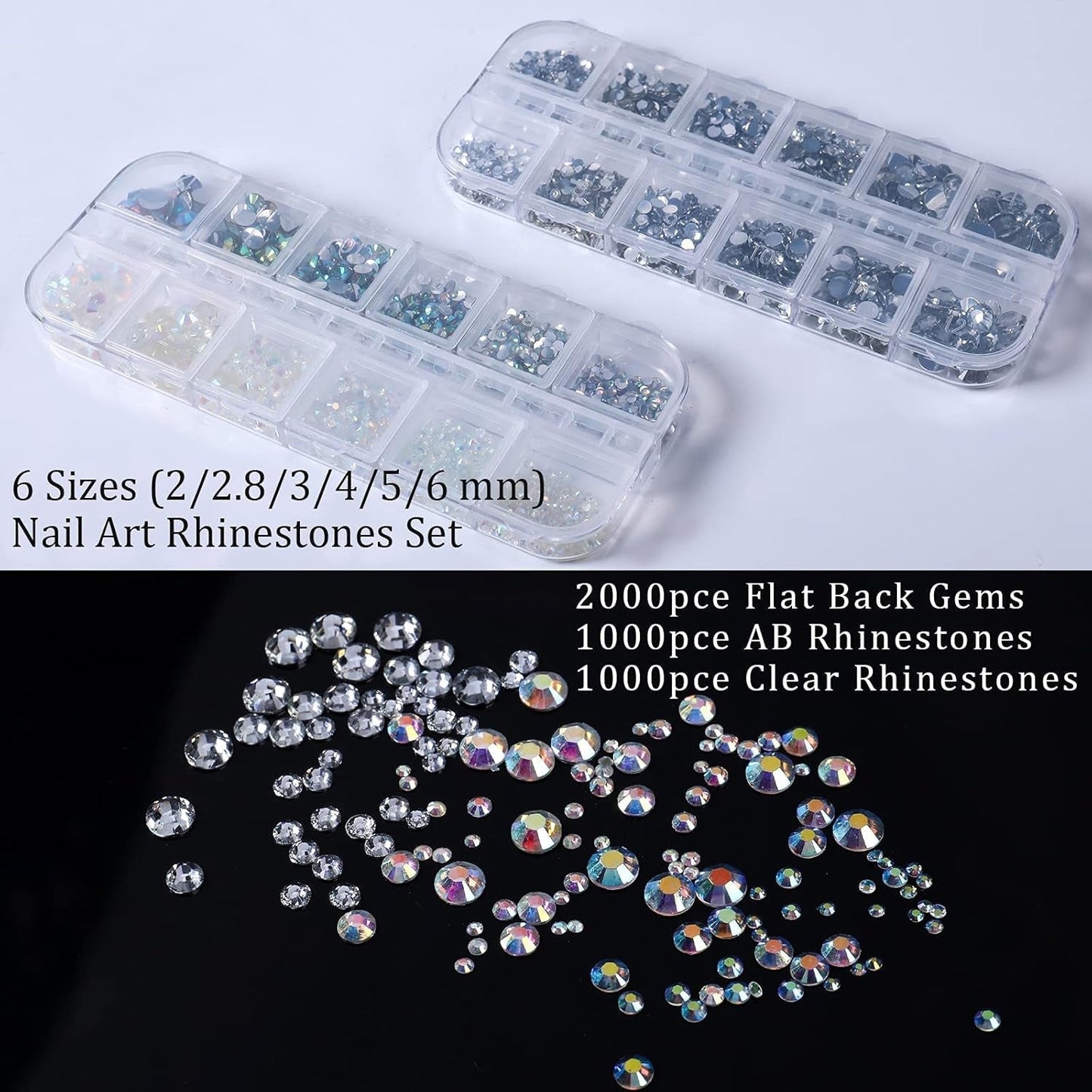 ANGNYA 4000 Stück Strasssteine Nägel Nail Art Strasssteine Dekorationen Nagelsteine Für Nail Art Zubehör Und Klare Kristall Strasssteine Handwerk Mit Pick up Pinzette Und Strass Picker Dotting Pen...
