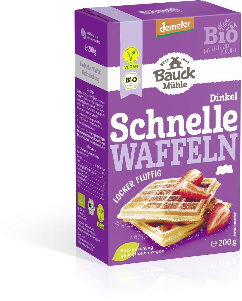 Demeter Bauck Hof Bio Dinkel Wafflen, 200 G Blandning för bakning och matlagning Naty Shop 12 X 200 Gr