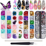 Kalolary torkade blommor för naglar Fjärils paljetter Nagellack Folie Nagelklistermärken Pincett Nagelstenar Nagel Strass Penna för 3D Nageldesign Gör-det-själv-dekorationer