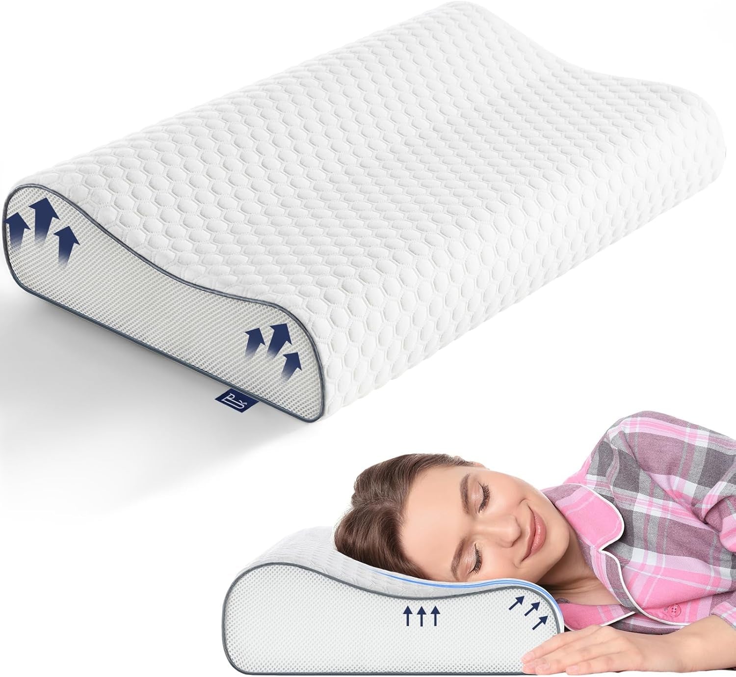 BedStory Memory Foam-kudde, höjdjusterbar nackstödskudde, ergonomisk kudde, sidokudde för rygg- och magsömnarna (60x36x12/10cm)