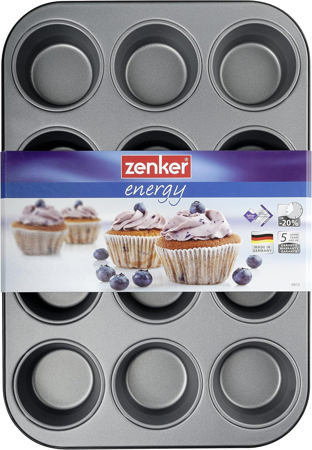 Zenker 12Er Muffinform Energy, Premium-Backform, Für Köstliche Kuchen, Verkürzt Die Backzeit Um Bis Zu 20% (Farbe: Silber/Anthrazit), Menge: 1 Stück, Hellgrau Und Dunkelgrau Formar och plåtar för bakning Naty Shop