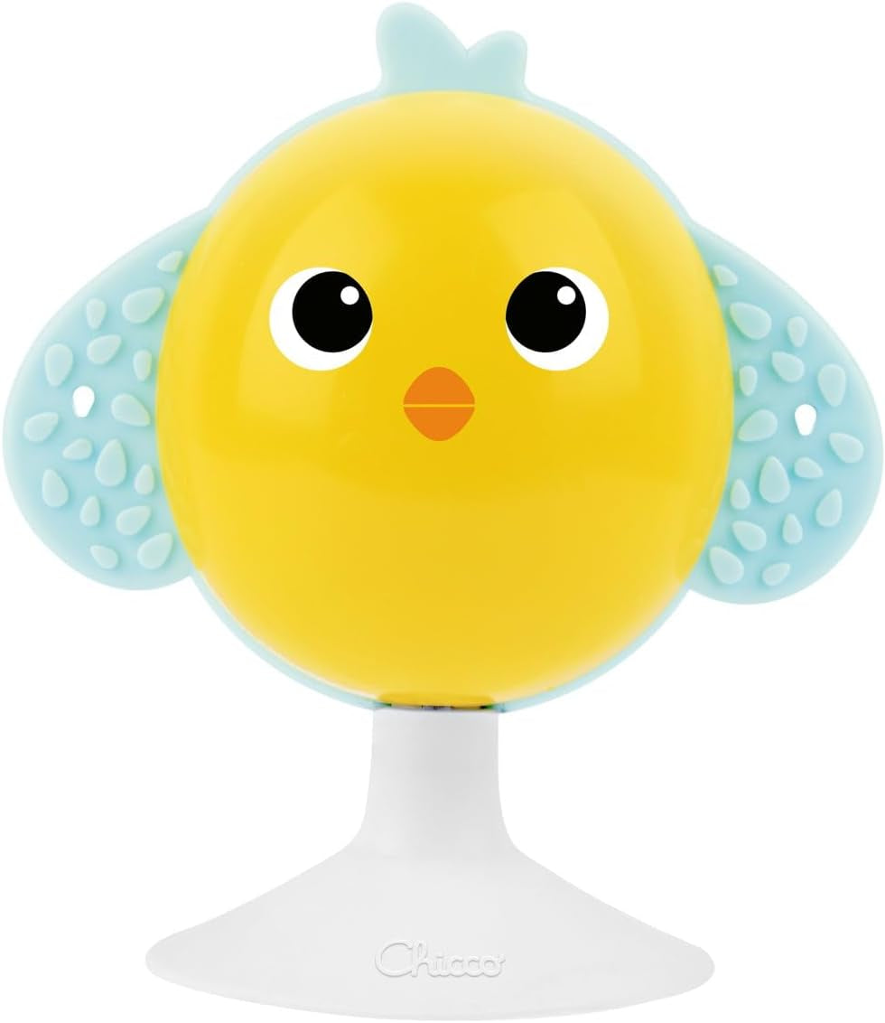Chicco måltidspresentset Dou Dou, haklappset, barnstolsleksak med sugkopp i form av en söt kyckling, med två färgglada skallror, lätt att fånga från 6 månader Baby Toys Naty Shop