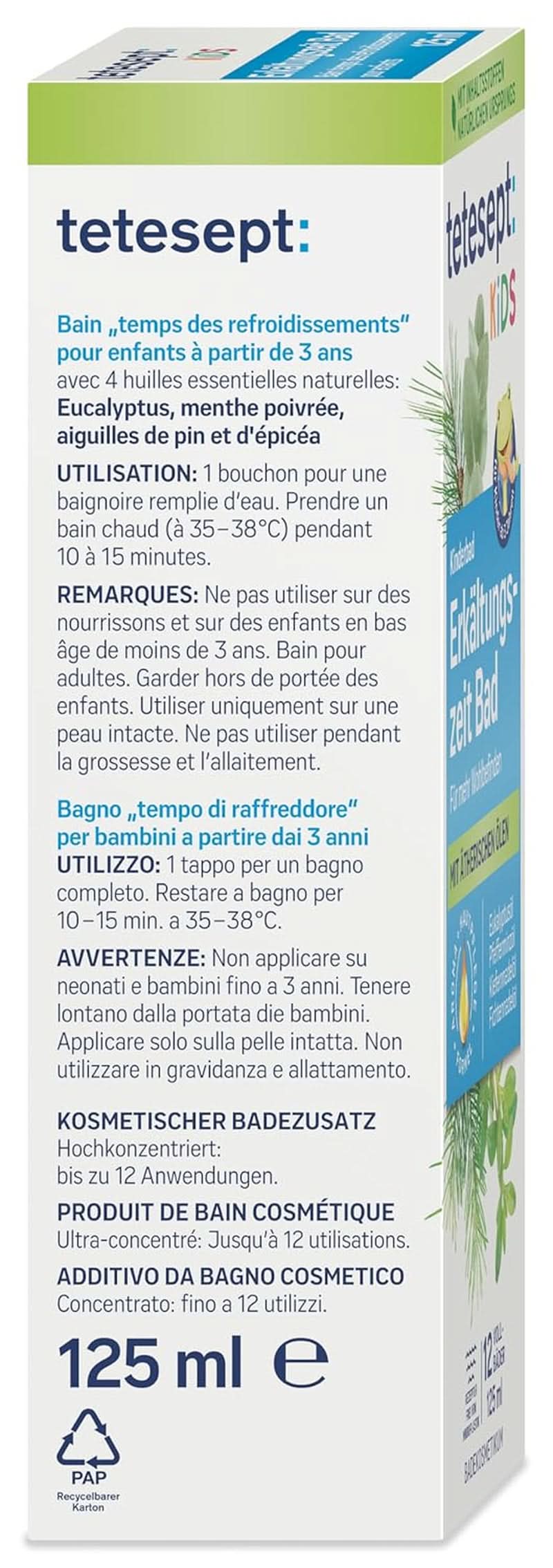 Tetesept Kids Cold Time Bath - badtillsats för barn för den kalla årstiden med 4 eteriska oljor, avslappning och värmande, 125 ml Naty Shop