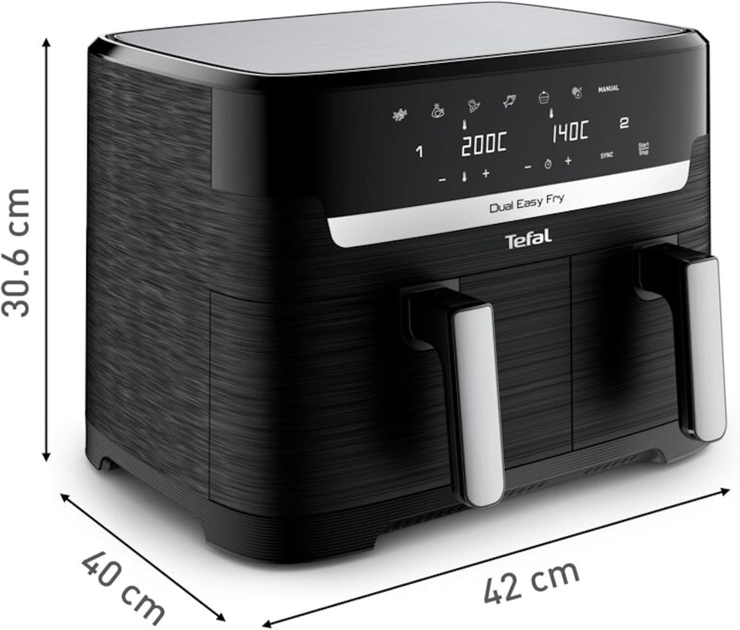 Tefal Dual Easy Fry Hot Air Fryer med två kammare, 5,2/3,1 liters kapacitet, två oberoende lådor, 7 program Hushållsapparater Naty Shop