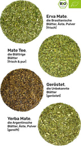 Mate teprovningsset ● 4 sorters ekologiskt Mate-te ● 100 g vardera Erva Mate + Yerba Mate + Green Mate-te + Rostat Mate-te