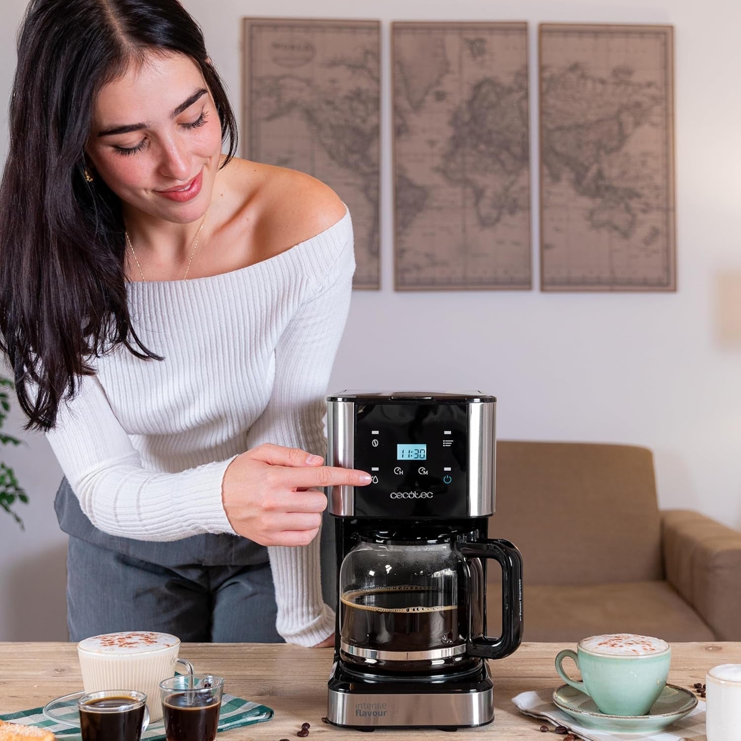 Espresso med filter Cecotec Coffee 66 Drop and Touch, effekt 950 W, 1,5 L, 12 koppar, pekskärm, glaskaraff, 24-timmarstimer, 6 strömbrytare, återanvändbart nätfilter