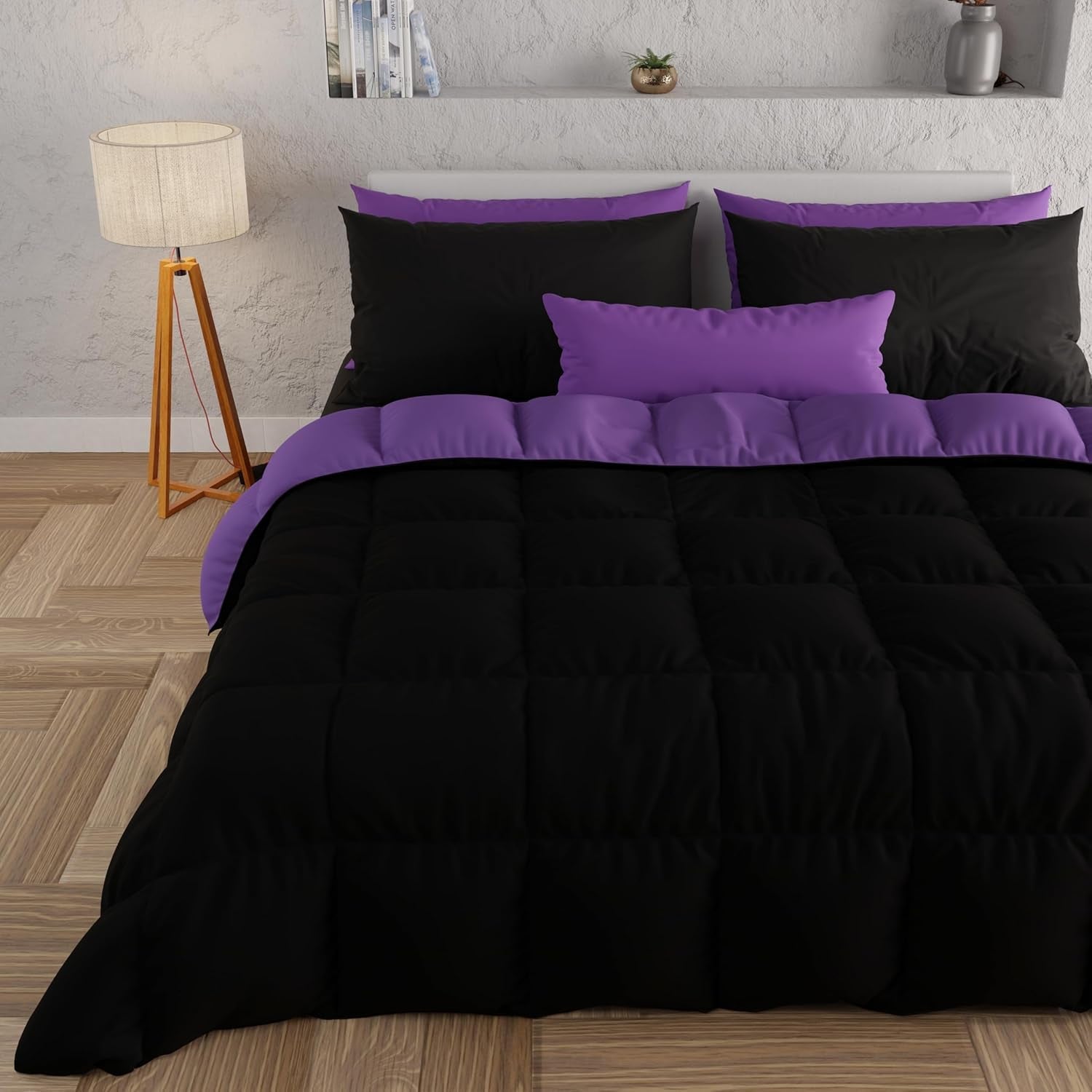 PETTI Artigiani Italiani - Dubbelsäng vintertäcke, maxi, monokrom, dubbelsidig, vit, grå, 100% Made in Italy Naty Shop Täcken och täcken Lila, svart. 160 x 190 cm