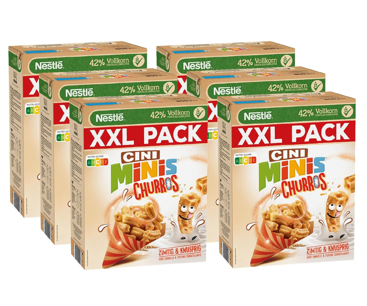 Frukostflingor Nestlé CINI MINIS Churros med 42 % fullkornsinnehåll, 6 st (6 x 900 g)