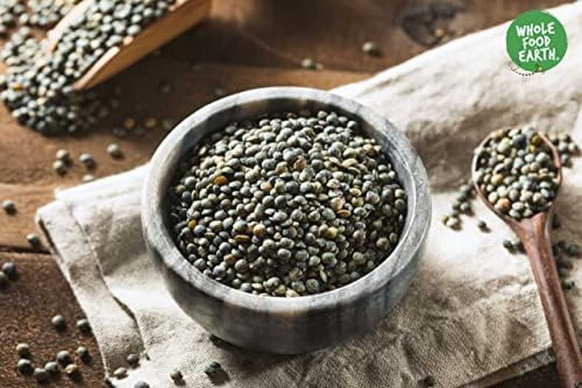 Wholefood Earth Ekologisk fransk stil Mörkgröna linser 1 kg icke-GMO | Vegan | Rik på fibrer | Rik på protein | Certifierad ekologisk