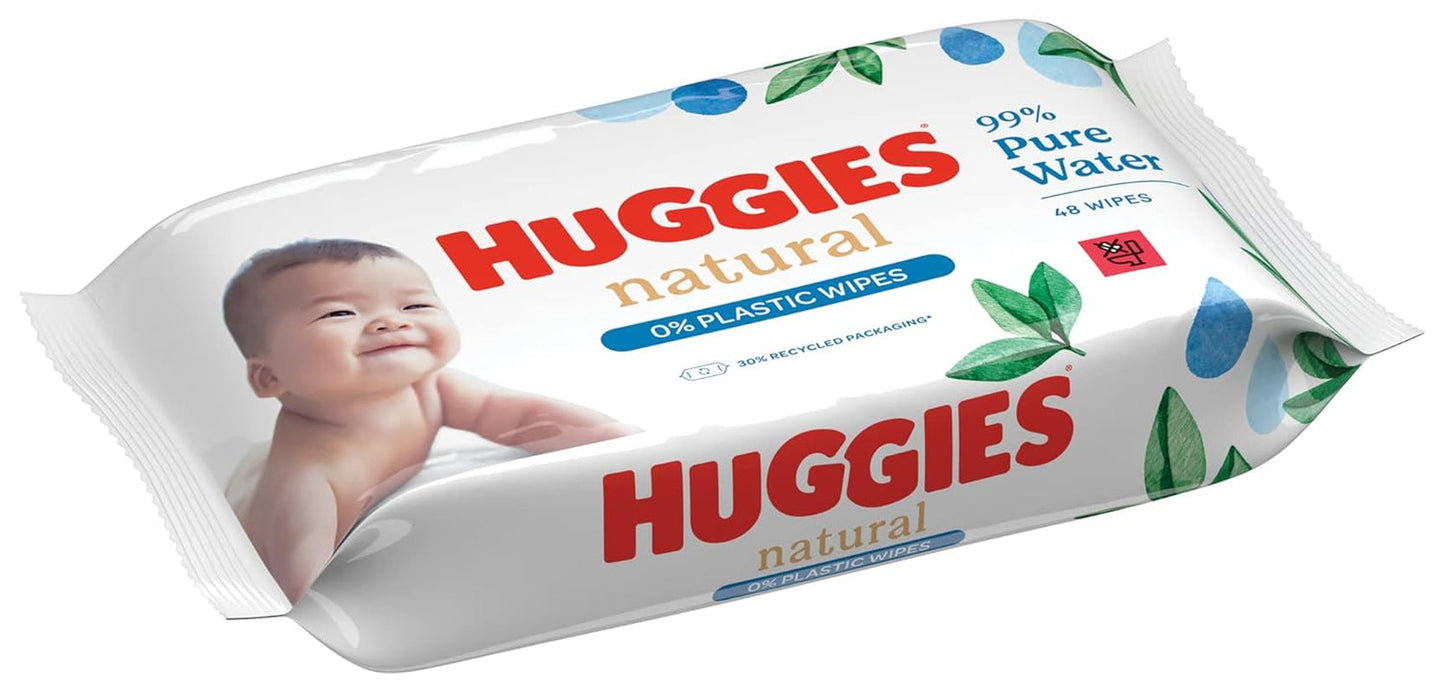 Huggies naturligt biologiskt nedbrytbara våtservetter för känsliga bebisar, 8 x 48 våtservetter, bulkpack