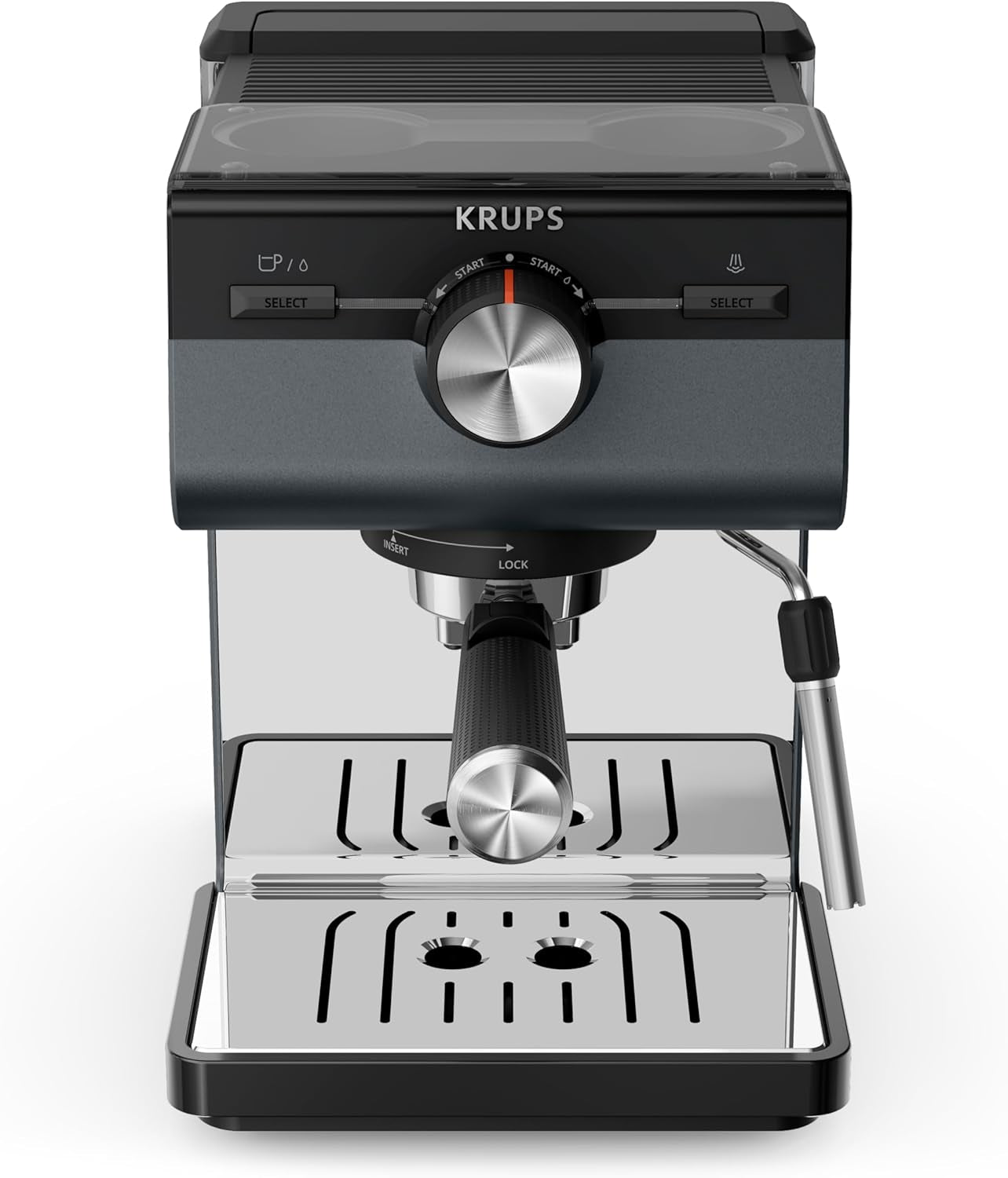 KRUPS Authentic+ espressomaskin, 15 bar, intuitiv drift, sofistikerad design, ångmunstycke, inklusive utökade tillbehör, Bullet Dark silver/Rostfritt stål, XP384G10