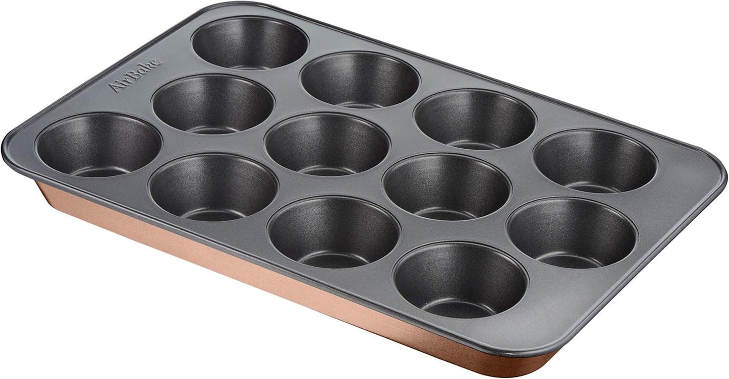 Tefal Airbake J2555014 Muffinform, Antihaftbeschichtung, Karbonstahl, Braun, 29 X 41 Cm Formar och plåtar för bakning Naty Shop