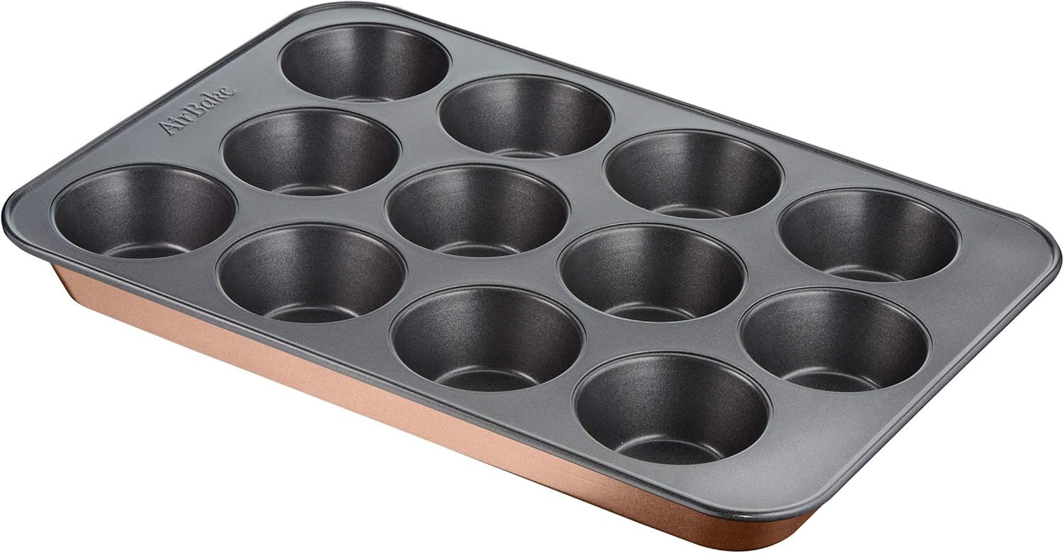 Tefal Airbake J2555014 Muffinform, Antihaftbeschichtung, Karbonstahl, Braun, 29 X 41 Cm Formar och plåtar för bakning Naty Shop