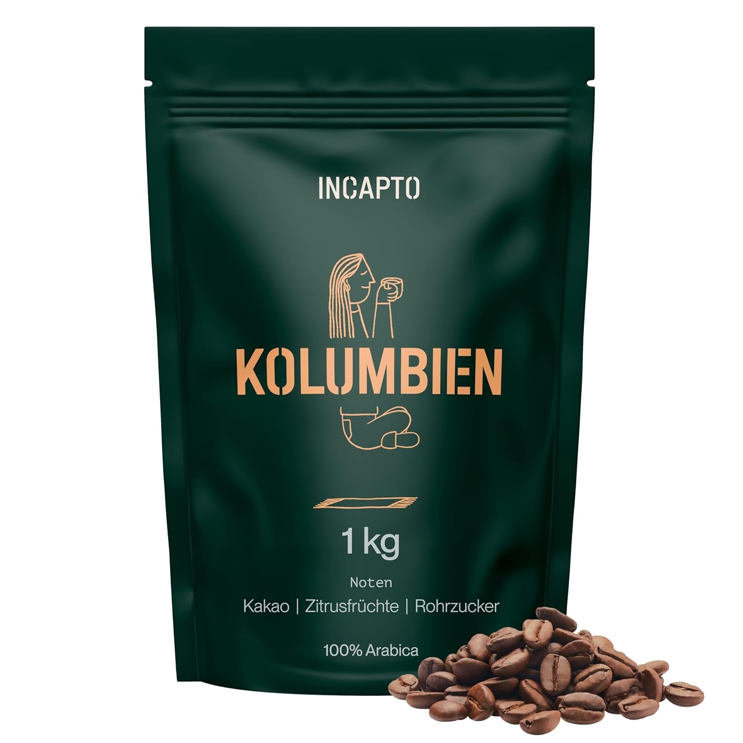 Incapto Spezialitäten-Kaffeebohnen | Colombianskt ursprung med ett ursprung | Espresso 100% Arabica | Specialty Coffee 84 Poäng SCA | Traditionell Geröstete Bohnenkaffee | Plantage Huila, Cadefihuila, 1kg