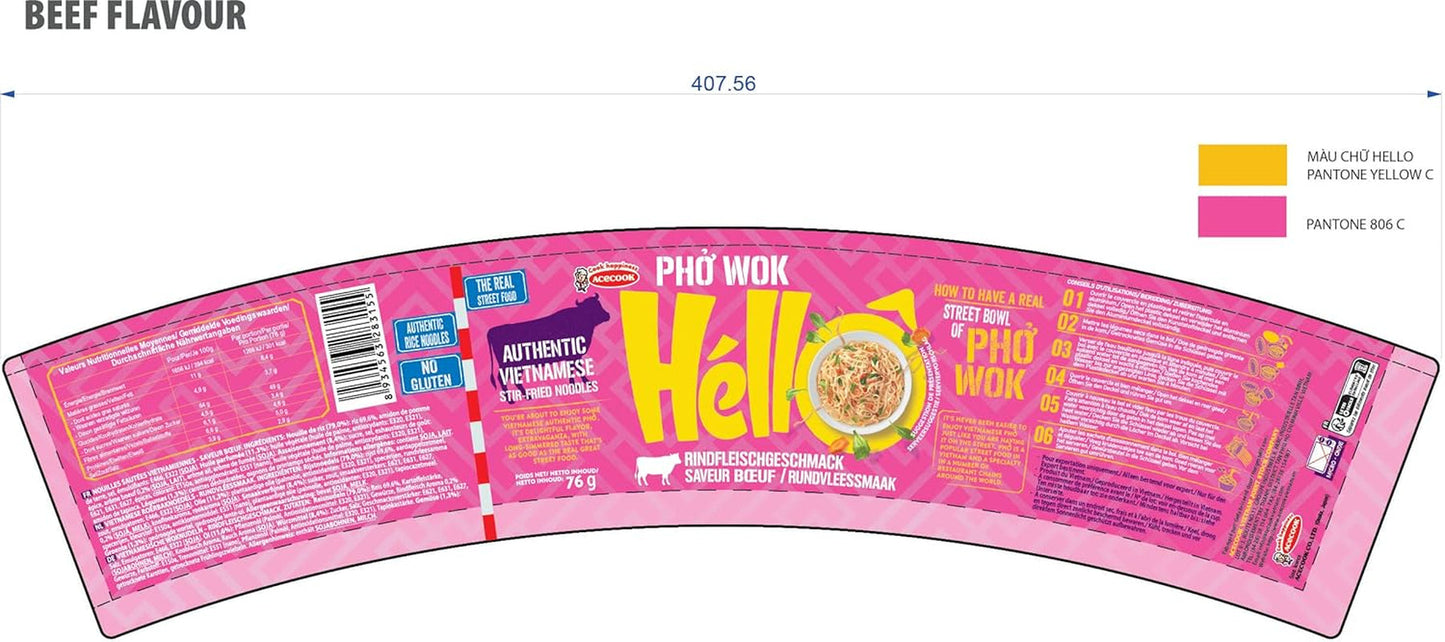 HELLO PHO WOK snabbrisnudlar, nötkött - 1 x 76 g