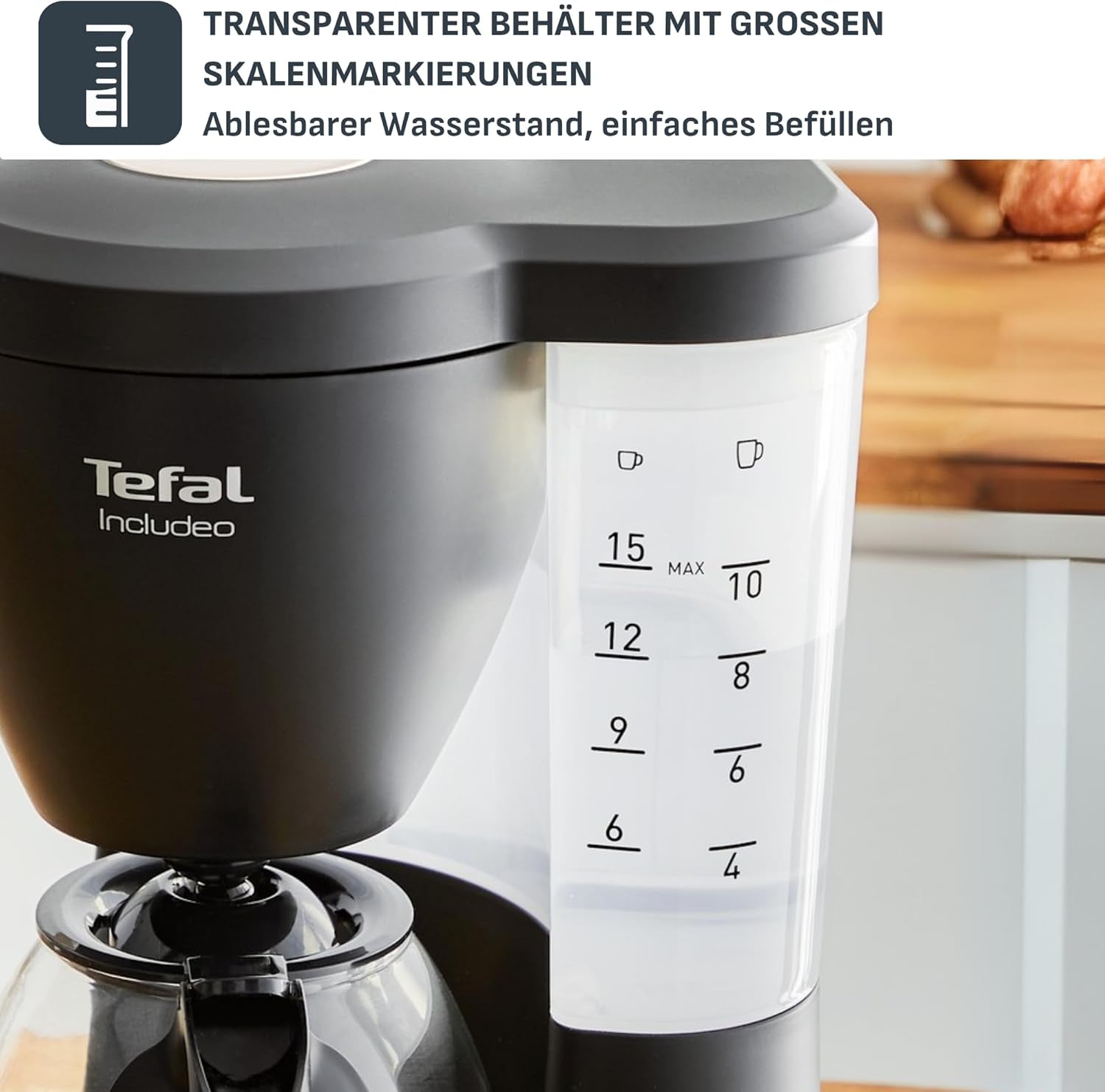 Tefal Includeo Filter Espressomaskin, Espressomaskin Extremt lätt att använda, Lämplig för höger- och vänsterhänta användare, Automatisk locköppning, 1,25 L, 10 till 15 koppar, CM533811