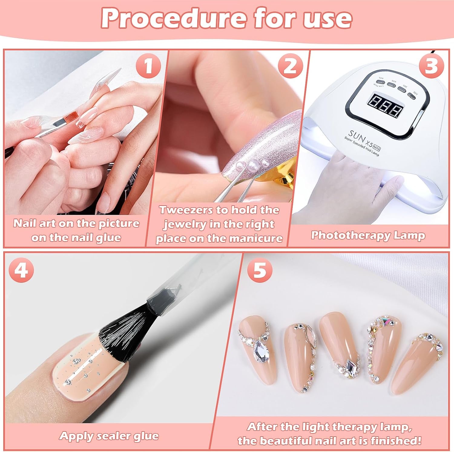 2 Boxen Nail Art Strasssteine, Mit Pincett Nägel Flatback Perlen Nail Charms Mit Kristallen Nagelzubehör Diamanten Edelstahl-Perlen Für Nagelschmuck