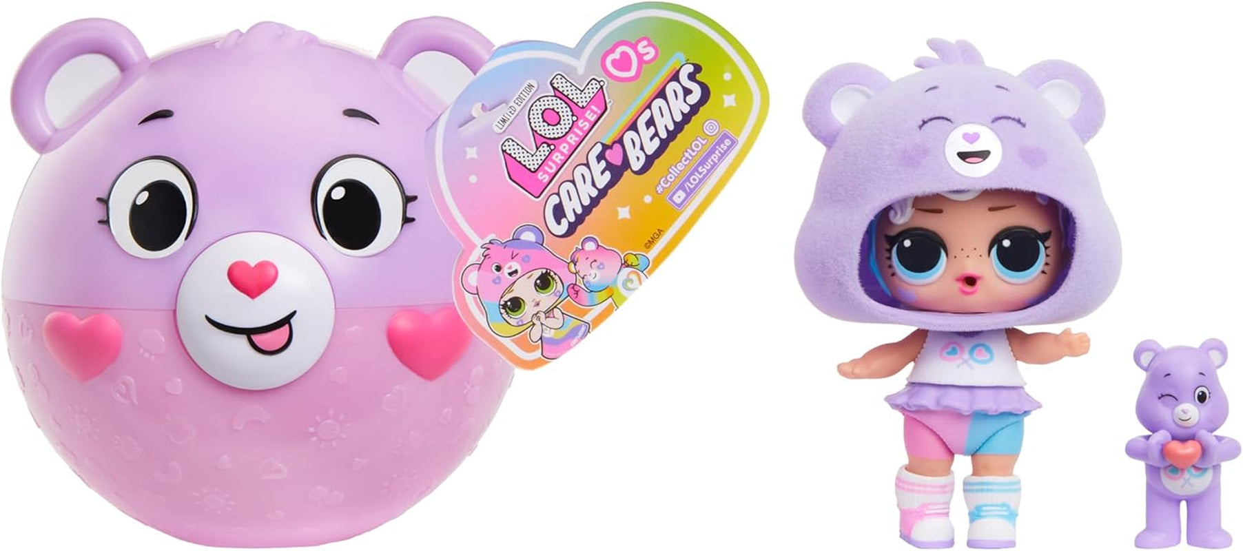 LOL Överraskning! Loves Care Bears Tots - Innehåller 1 docka med outfit och tillbehör, nalleboll, dold förpackning, 6 samlardockor